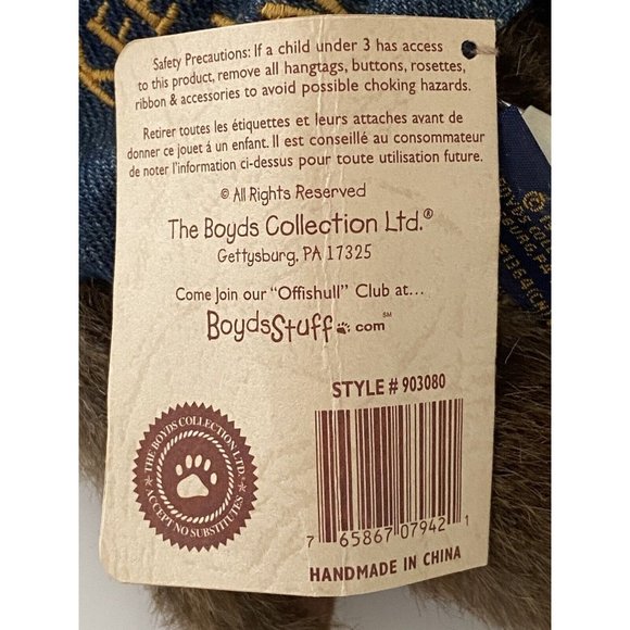 BOYDS BEAR Keep on Riding 8" Biker w Red Bandana‎ Jean Vest Embroidered Vintage - Picture 13 of 16